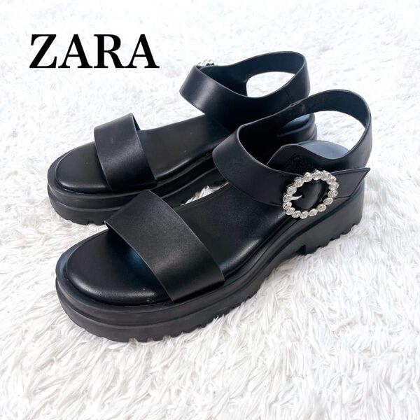 美品 ZARA ザラ ビーズ&トラックソール フラットサンダル 37 24cm