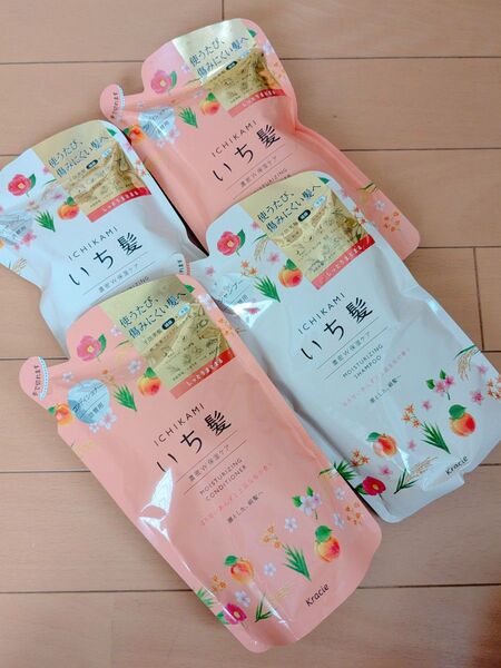 いち髪 濃密W保湿ケア シャンプー、コンディショナー詰め替え用セット あんず、桜