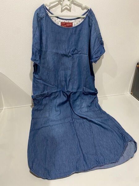 半袖 薄手のデニム素材 ワンピース トップス チュニック カットソー