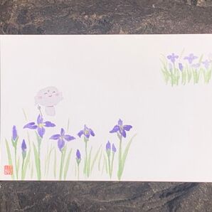 ポストカード 原画 菖蒲 杜若 燕子花 お地蔵さん