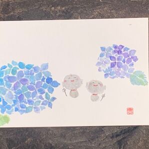 ポストカード 原画 紫陽花 お地蔵さん 絵葉書