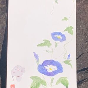 ポストカード 原画 アサガオ 朝顔 お地蔵さん 絵葉書
