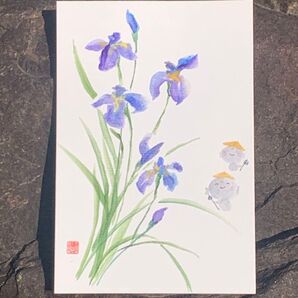 ポストカード 原画 菖蒲 お地蔵さん 絵葉書