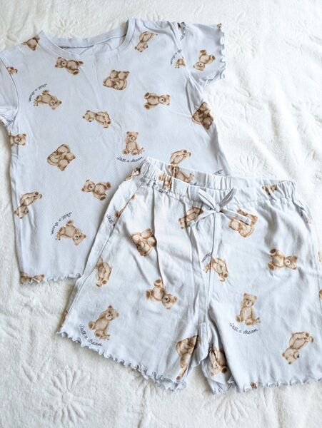 【新品未使用】女の子 クマ GU 子供 パジャマ ルームウェア 上下セット 110サイズ