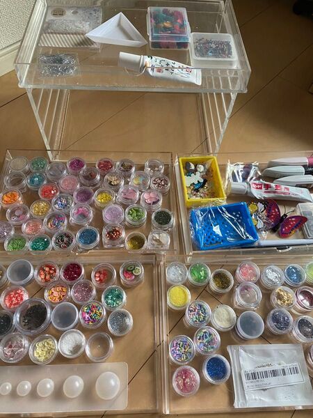 ネイルアート パーツセット 無印良品 クリアケース ハンドメイド まとめ売 セット ラメ クラフト プラパーツ 手芸 樹脂粘土