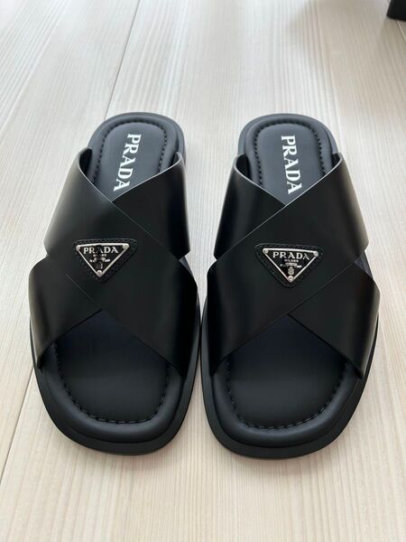 PRADA プラダ レザークロスサンダル ブラック 25.5cm 新品未使用
