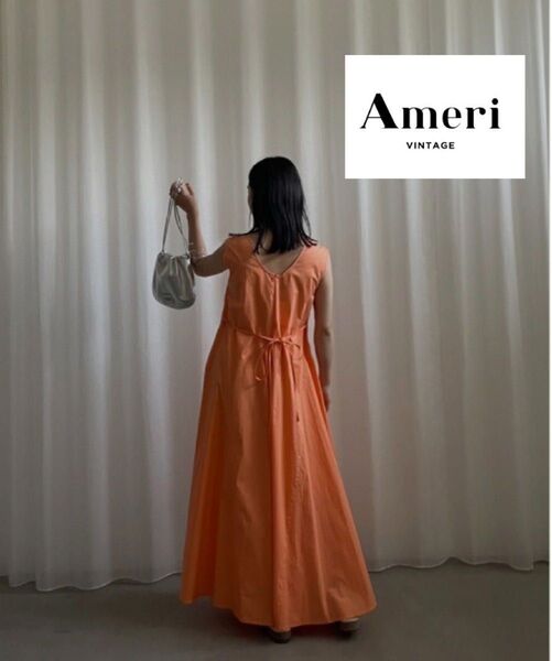大人気!【Ameri】VOLUMEHEM COTTON COLOR DRESS ロングワンピース