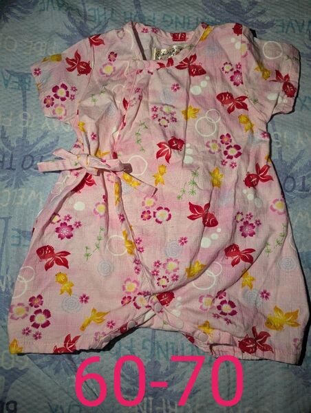 60-70 ベビー服 ロンパース ピンク 金魚柄 甚平