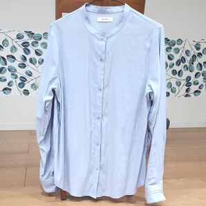 ap retro バンドカラー ブラウス ライトブルー 水色