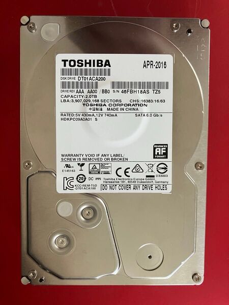 ★☆ 東芝製 2TB 3.5インチHDD 使用時間少な目 ☆★