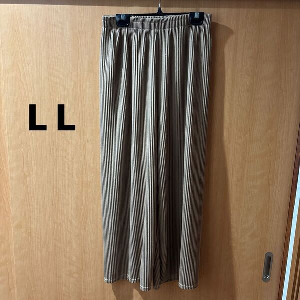 訳あり プリーツワイドパンツ L L ベージュ