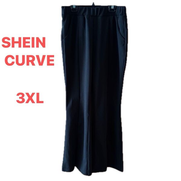 SHEIN CURVE 裾スリット ストレッチフレアパンツ レディス3XL ブラック