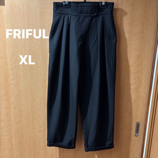 SHEIN FRIFUL ハイウェスト タックテーパードパンツ レディスXL ブラック