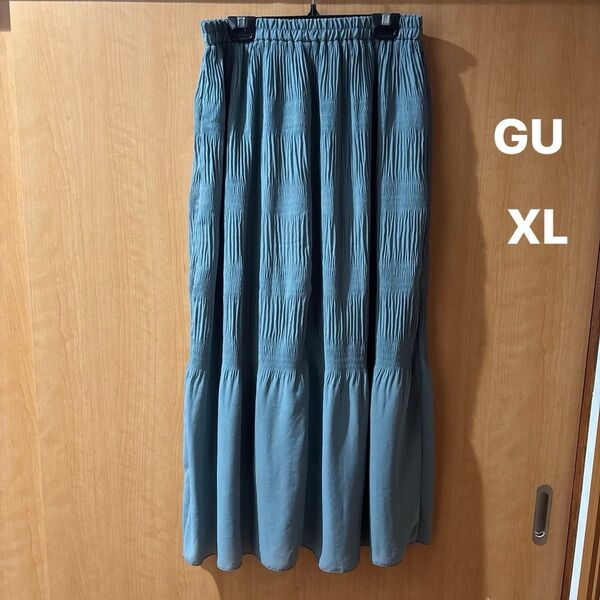 GU ランダムプリーツ ロングスカート XL グリーン系