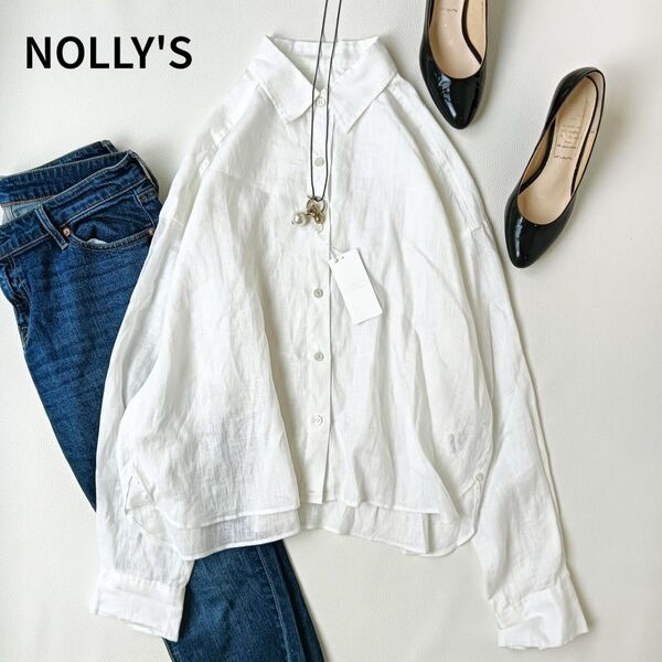 【美品】 ノーリーズ 24ss リネン 2way シャツ 長袖 ブラウス 麻 ゆったり タグ付 NOLLY'S