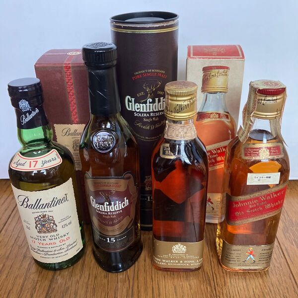 バランタイン 17年,グレンフィディック 15年,ジョニーウォーカー 特級 ベビーボトル 4本セット