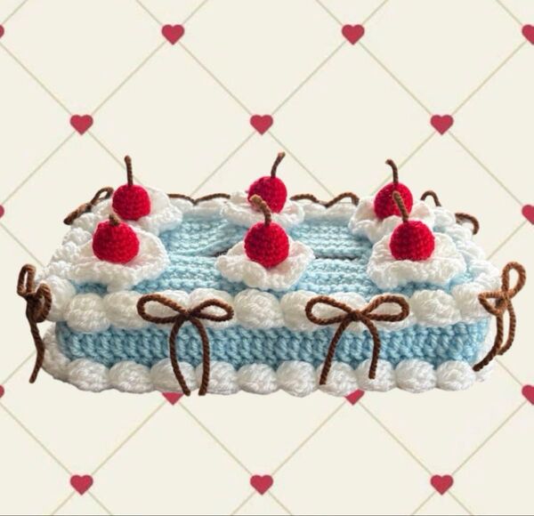 ケーキ ティッシュケース ティッシュカバー 編み物 ハンドメイド