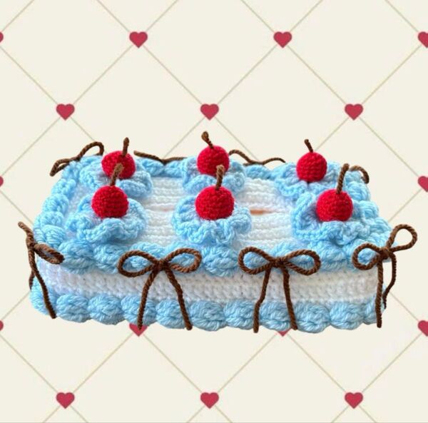 ケーキ ティッシュケース ティッシュカバー センイルケーキ 編み物 ハンドメイド
