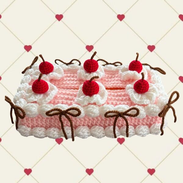 ケーキ ティッシュケース ティッシュカバー 編み物 ハンドメイド
