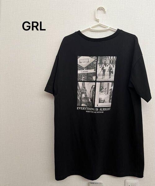 GRL バックモノトーンフォトプリントTシャツ