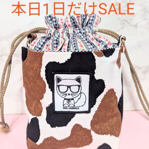 三毛猫柄☆巾着ショルダーバッグ