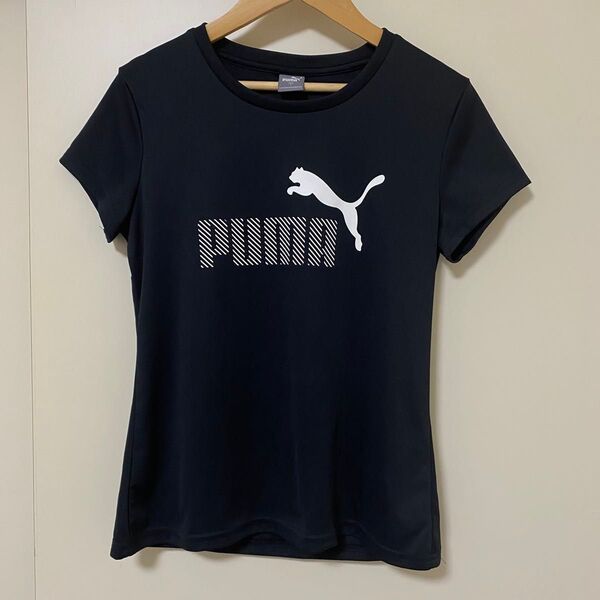 Tシャツ 半袖 ブラック 黒 ロゴ カットソー スポーツ トレーニング ヨガ ダンス ランニング PUMA レディース S