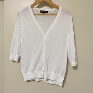 リフレクト カーディガン メッシュ 涼感 Vネック ホワイト 美品 薄手 Reflect ワールド 冷房対策 日差し UV