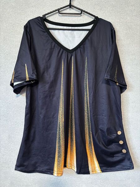 VネックTシャツ 半袖 デザイン XXL 大きいサイズ ネイビー系 ボタン付き