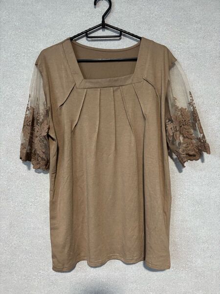 トップス 半袖 レース ブラウン XXL カットソー 大きいサイズ