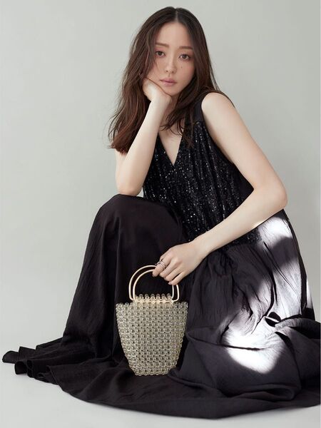 styling/ /スパングル/フレアドレス/ロングワンピース/未使用品 ノースリーブワンピース 黒 ブラック スパンコール