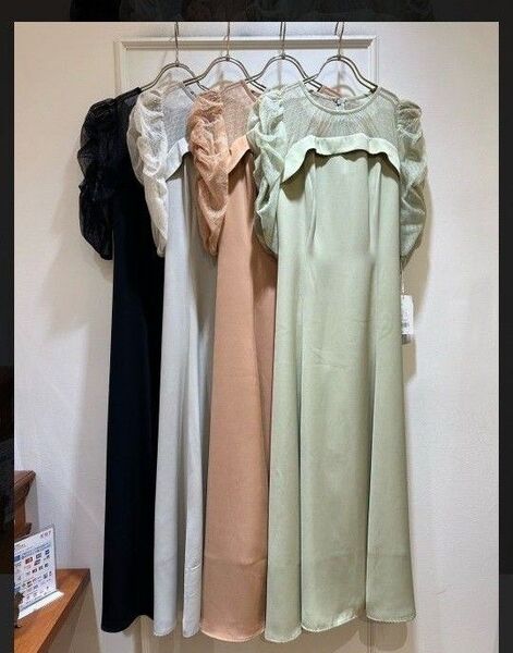 Dorry doll チュールギャザーフレアドレス М 半袖 結婚式 同窓会 夏 ワンピース ロング