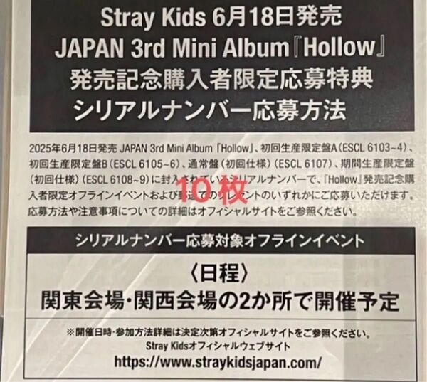 スキズ stray kids Hollow シリアル 応募券 10枚 未使用 発送のみ