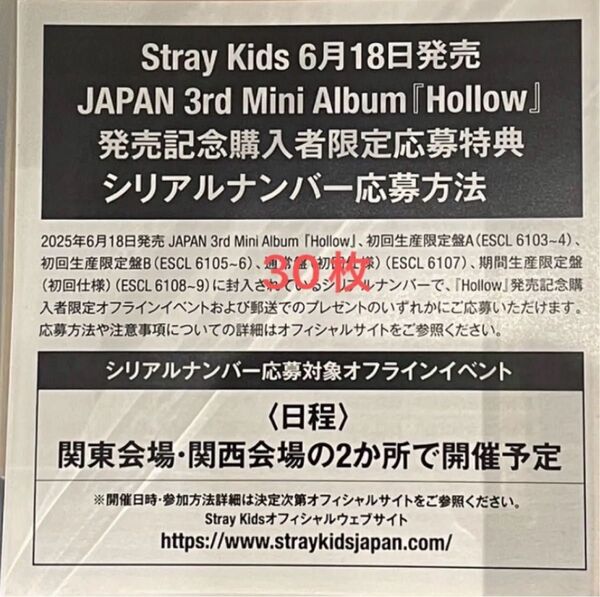 スキズ stray kids Hollow シリアル 応募券 30枚 未使用 発送のみ