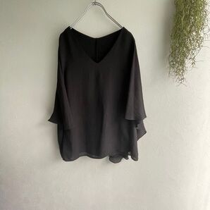 ポンチョ風トップス 半袖 シフォン Vネック トップス レディース