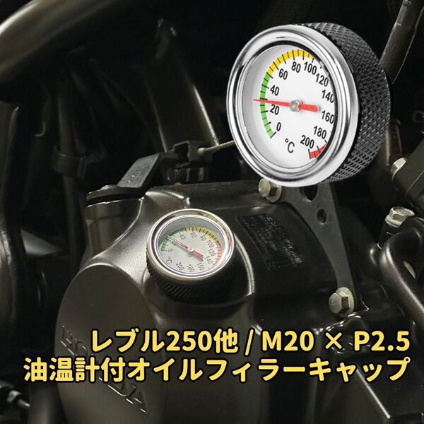 レブル250他 M20 P2.5 油温計付 オイルフィラーキャップ ブラック