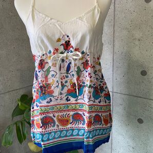 インド製 キャミソール 綿100 レトロ柄