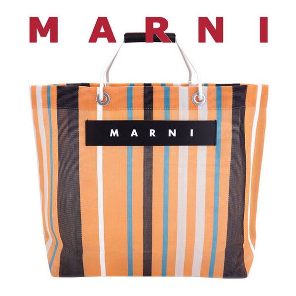 MARNI MARKET トートバッグ ナイロン メッシュ かごバッグ フラワーカフェ マルニマーケット バッグ ストライプ
