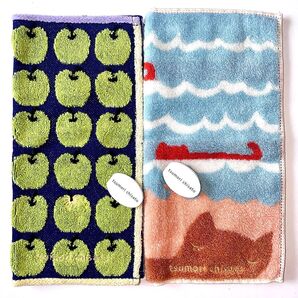 新品未使用品 tsumori chisato ツモリチサト タオルハンカチ 2枚セット 猫 海 りんご