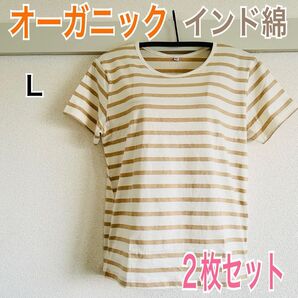新品 オーガニック インド綿 Tシャツ 綿100% ベージュ L 2枚セット
