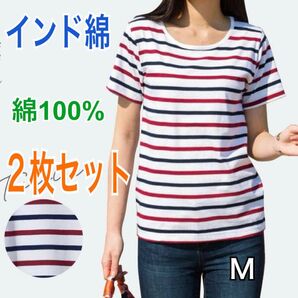 新品 インド綿 半袖 Tシャツ 綿100% Mサイズ トリコロール 2枚セット