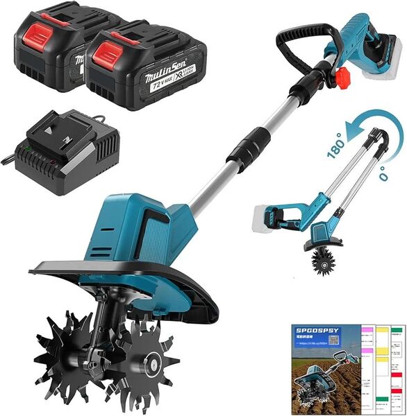耕運機 電動 充電式耕うん機 2個4Ahバッテリー 18v互換 ブラシレスモーター ミニ耕運機 コードレス 日本語説明書付き
