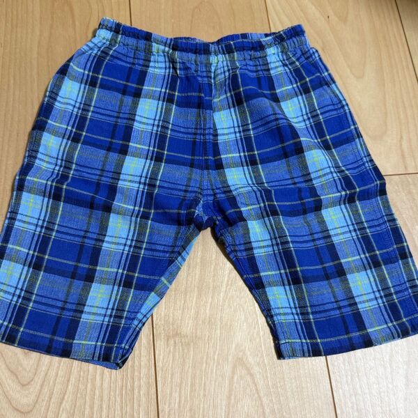 ミキハウス ステテコパンツ ハーフパンツ チェック柄 ブルー系 サイズS