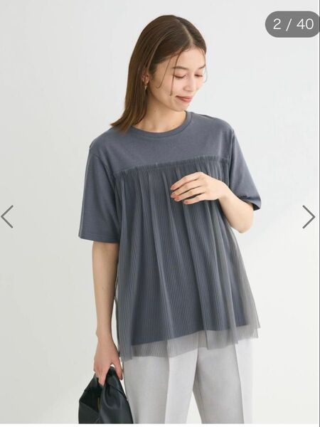 chocol raffine robe プリーツチュールドッキングプルオーバー グレー F