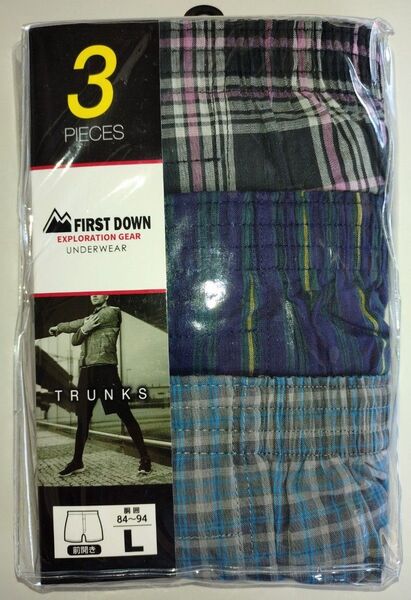 FIRST DOWN トランクス 前開き 綿100% Lサイズ 3枚セット 【新品・未開封発送】