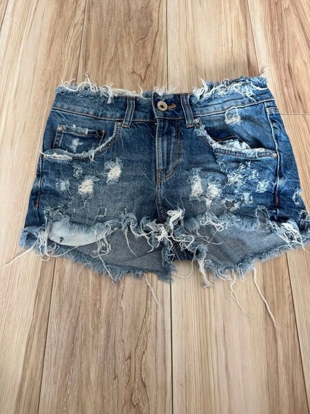 ZARA ザラ ショートパンツ ダメージ デニム インディゴ サイズ22 美品