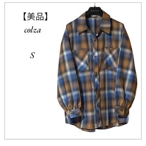 【美品】colza チェックシャツ 長袖シャツ 長袖 Sサイズ ブラウン×ブルー チェック柄 コルザ レディース トップス