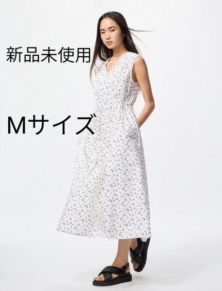 【新品未使用】ユニクロ コットンギャザーワンピースノースリーブ オフホワイト Mサイズ ポケットあり 2025 今期