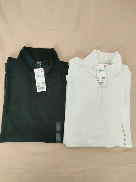【新品未使用】ユニクロ ドライEXUVカットハーフジップTシャツ XLサイズ Mも可能 白黒 2枚セット