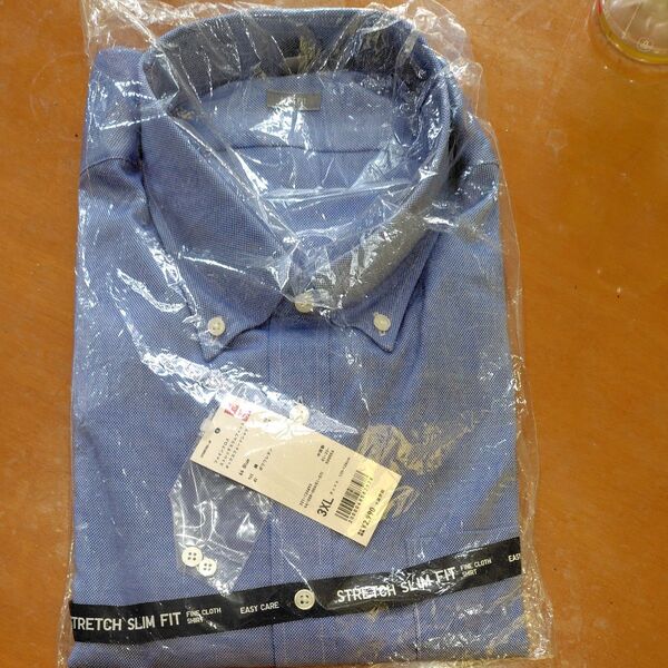 ユニクロ 大き目Yシャツ 長袖ワイシャツ ファインクロスストレッチスリムフィット66blue サイズ3XL