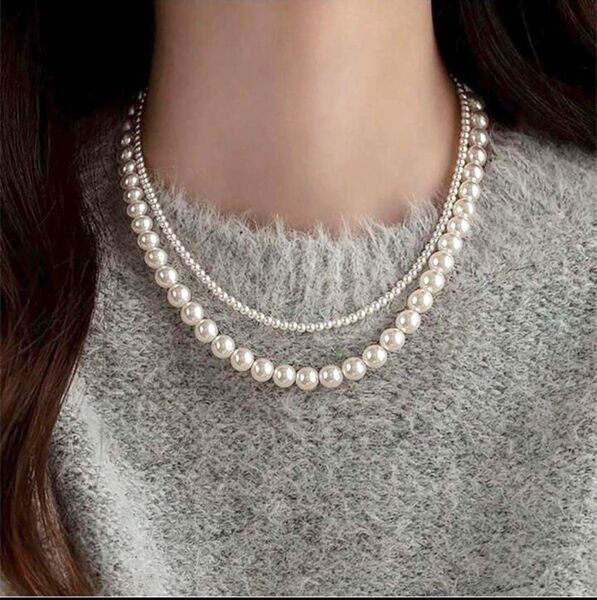 パール ネックレス ホワイト 2連 アクセサリー フォーマル パーティー 結婚式 上品 大人 可愛い ジュエリー 4mm 6mm